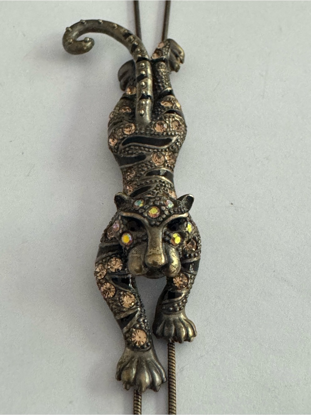 Vintage Aurora Borealis Rhinestone Panther Bolo Tie 18 inches 1985-1989